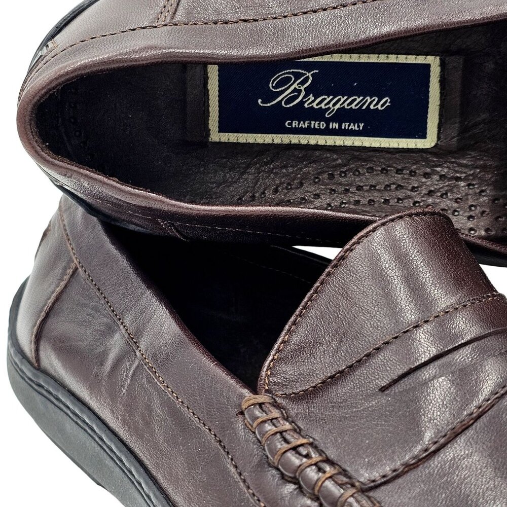 Vintage Bragano Loafers Cole Haan Italy Mens 7 Brown Leather Dress Shoes Loafers - Picture 2 of 13